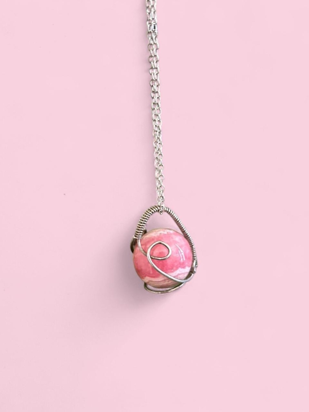 Pink Rhodochrosite wire wrapped pendant